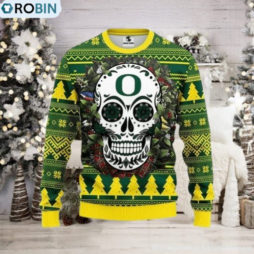 Ncaa Oregon Ducks Skull Ugly Christmas Sweater, All Over Print Sweatshirt