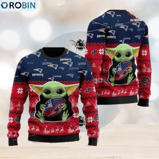 New England Patriot Baby Yoda For American Football Fans Christmas Ugly Sweater Party