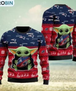 New England Patriot Baby Yoda For American Football Fans Christmas Ugly Sweater Party New England Patriot Baby Yoda For American Football Fans Christmas Ugly Sweater Party