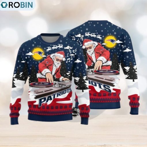 New England Patriots Logo Knitted Funny DJ Santa Ugly Christmas Sweater