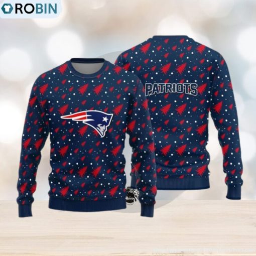 New England Patriots Logo Knitted Pine Tree Patterns Pattern Ugly Christmas Sweater