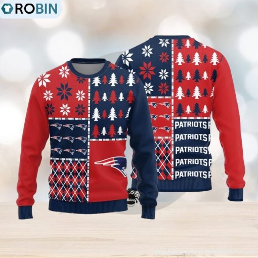 New England Patriots Logo Knitted Pine Trees Pattern Ugly Christmas Sweater