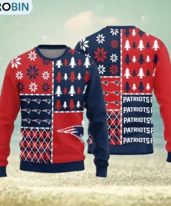 New England Patriots Logo Knitted Pine Trees Pattern Ugly Christmas Sweater