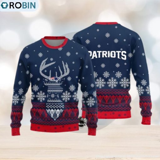 New England Patriots Logo Knitted Reindeer Ugly Christmas Sweater