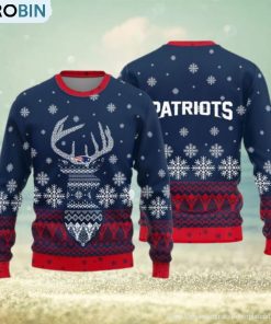 New England Patriots Logo Knitted Reindeer Ugly Christmas Sweater