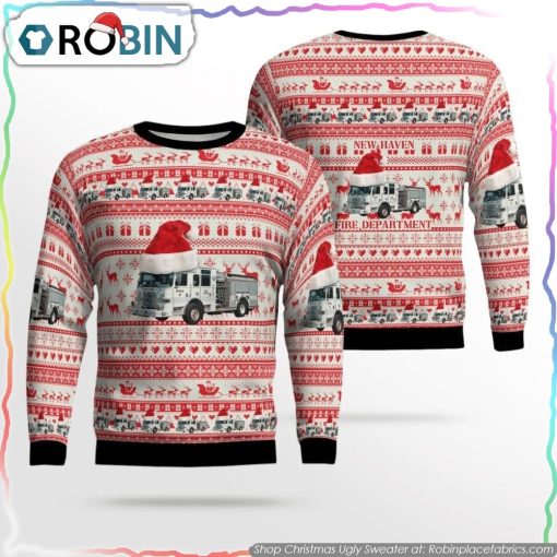 New Haven Fire Department Christmas Ugly Sweater Christmas Gifts For Firefighters