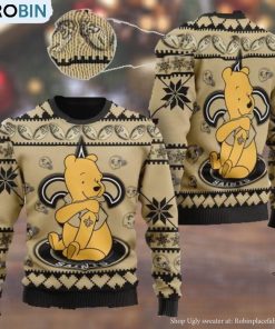 New Orleans Saints NFL American Football Team Logo Cute Winnie The Pooh Bear 3D Ugly Christmas Sweater Days2