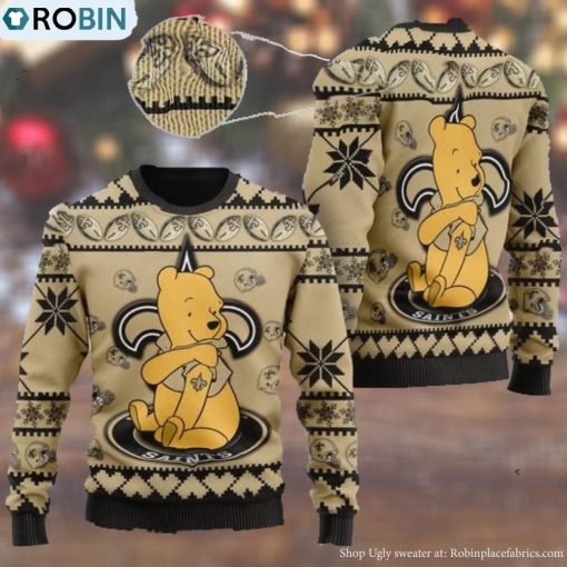 New Orleans Saints NFL American Football Team Logo Cute Winnie The Pooh Bear 3D Ugly Christmas Sweater Days2