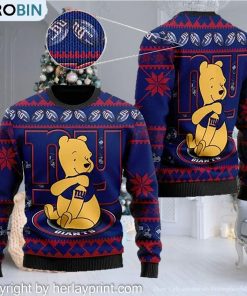 New York Giants NFL American Football Team Logo Cute Winnie The Pooh Bear 3D Ugly Christmas Sweater