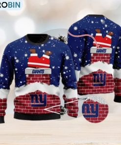 New York Giants Santa Claus On Chimney Personalized Name Ugly Christmas Sweater New York Giants Santa Claus On Chimney Personalized Name Ugly Christmas Sweater