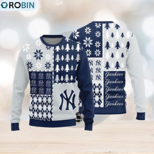 New York Yankees Teams Pine Trees Pattern Knitted Sweater For Christmas