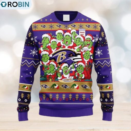 NFL Baltimore Ravens 12 Grinch Xmas Day Christmas Ugly 3D Sweater For Men And Women