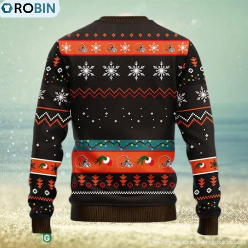 NFL Fans Cleveland Browns 12 Grinch Xmas Day Christmas Ugly Sweater For Men Women