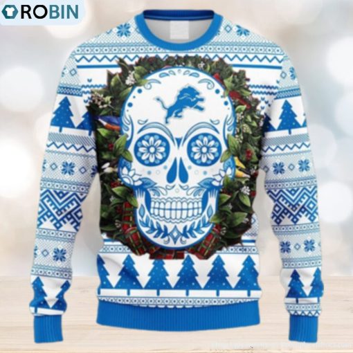 NFL Fans Detroit Lions Skull Flower Ugly Christmas Ugly Sweater For Men Women
