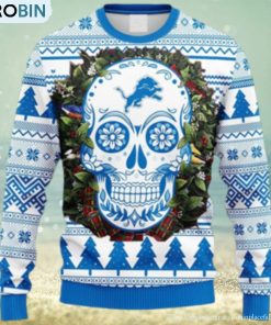 NFL Fans Detroit Lions Skull Flower Ugly Christmas Ugly Sweater For Men Women