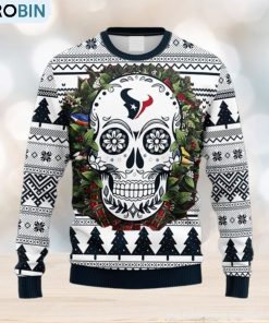 NFL Fans Houston Texans Skull Flower Ugly Christmas Ugly Sweater For Men Women