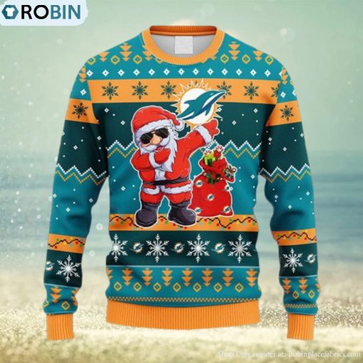 NFL Fans Miami Dolphins Dabbing Santa Claus Christmas Ugly Sweater For Men Women