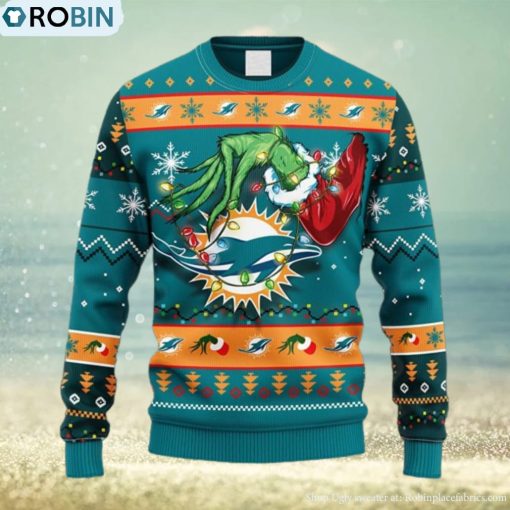 NFL Fans Miami Dolphins Grinch Christmas Ugly Sweater For Men Women