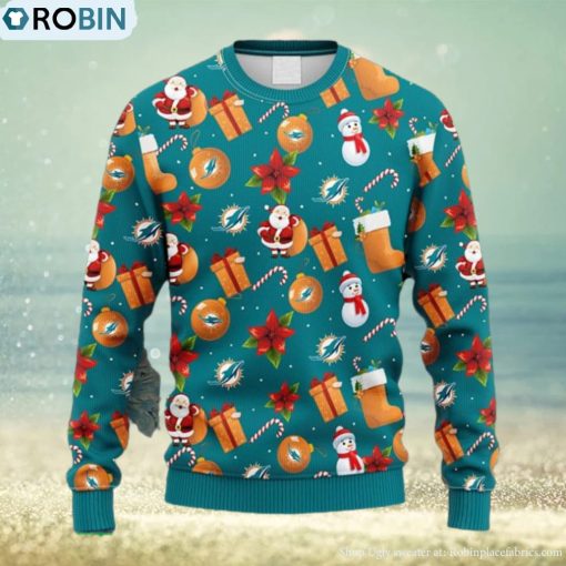 NFL Fans Miami Dolphins Santa Claus Snowman Christmas Ugly Sweater For Men Women