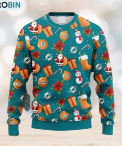 NFL Fans Miami Dolphins Santa Claus Snowman Christmas Ugly Sweater For Men Women