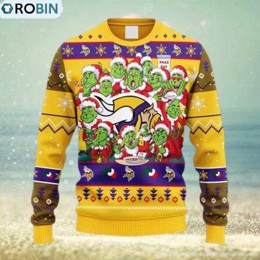 NFL Fans Minnesota Vikings 12 Grinch Xmas Day Christmas Ugly Sweater For Men Women