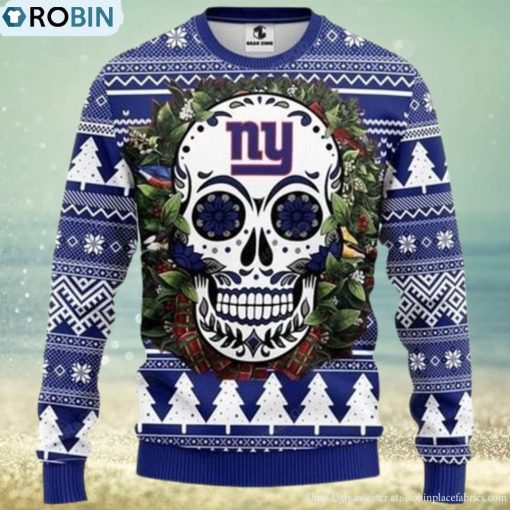 Nfl New York Giants Skull Flower Ugly Christmas Sweater All