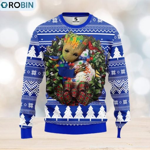 NFL New York Mets Groot Hug Christmas Ugly Sweater