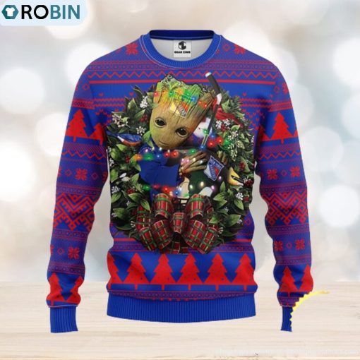 NFL New York Rangers Groot Hug Christmas Ugly Sweater