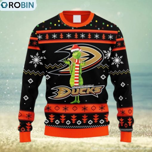 NHL Logo Anaheim Ducks Funny Grinch Christmas Ugly Sweater For Men Women
