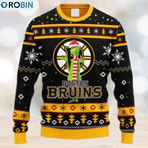 NHL Logo Boston Bruins Funny Grinch Christmas Ugly Sweater For Men Women