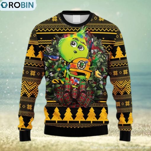 nhl logo boston bruins grinch hug christmas ugly sweater for men women