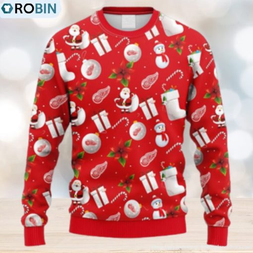 NHL Logo Detroit Red Wings Santa Claus Snowman Christmas Ugly Sweater For Men Women