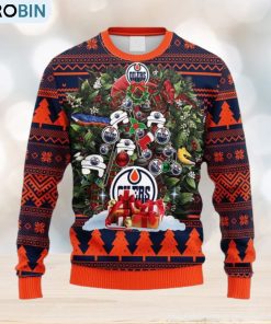 NHL Logo Edmonton Oilers Tree Ugly Christmas Fleece Sweater For Men Women