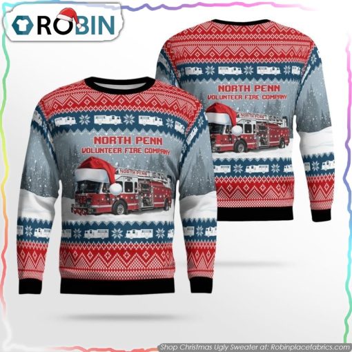 North Penn Volunteer Fire Co Ugly Christmas Sweater Christmas Gifts For Firefighters