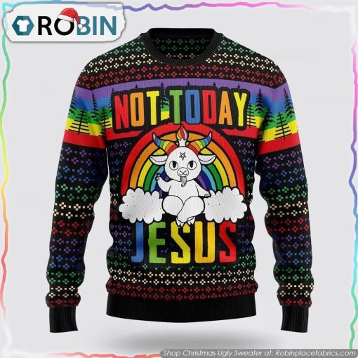 Not Today Jesus Ugly Christmas Sweater Gifts For Christians