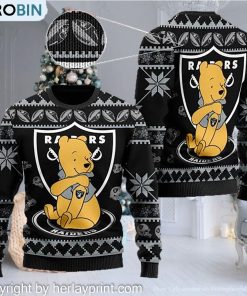 Oakland Raiders NFL American Football Team Logo Cute Winnie The Pooh Bear 3D Ugly Christmas Sweater
