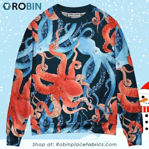 Octopus Colorful Ocean Life Basic Ugly Christmas Sweater