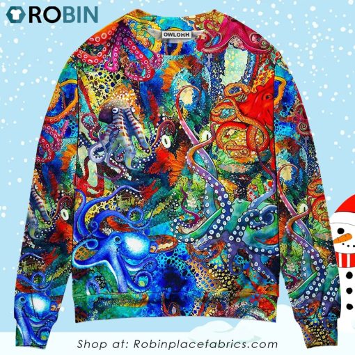 Octopus Lover Colorful Art Style Christmas Ugly Sweater, Sweatshirt