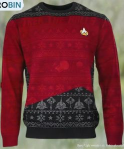 Official Star Trek Trek The Halls Ugly Christmas Sweater Red
