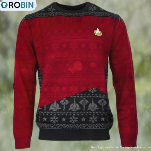 Official Star Trek Trek The Halls Ugly Christmas Sweater Red