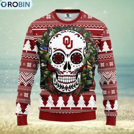 Oklahoma Sooners Skull Flower Ugly Christmas Ugly Sweater