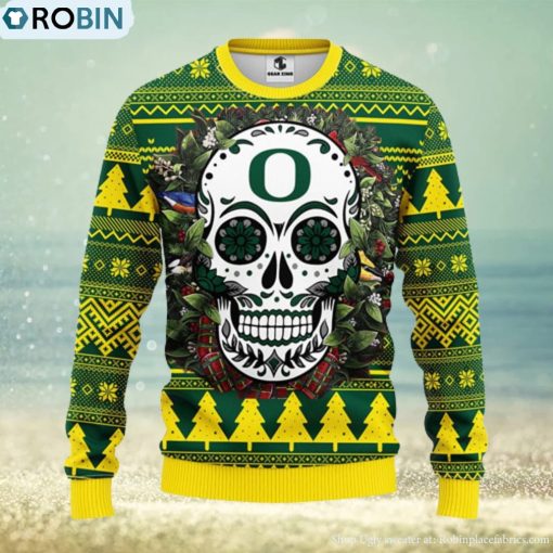 Oregon Ducks Skull Flower Ugly Christmas Ugly Sweater