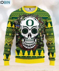Oregon Ducks Skull Flower Ugly Christmas Ugly Sweater