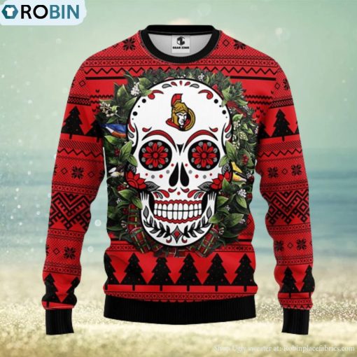 Ottawa Senators Skull Flower Ugly Christmas Ugly Sweater