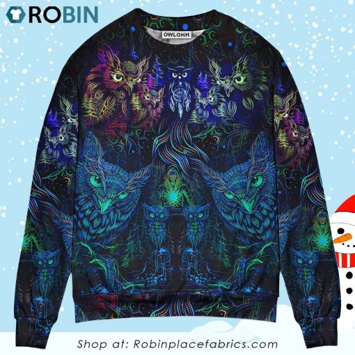 Owl And Witch Darkness Colorful Christmas Ugly Sweater, Sweatshirt