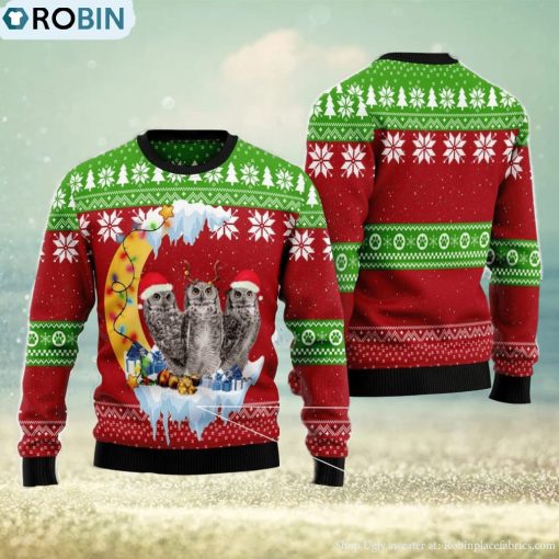 Owl Love Moon Xmas All Over Printed 3D Ugly Christmas Sweater For Men And Women