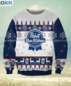Pabst Blue Ribbion Beer Ugly Knitted Whiskey Christmas 3D Sweater For Men And Women