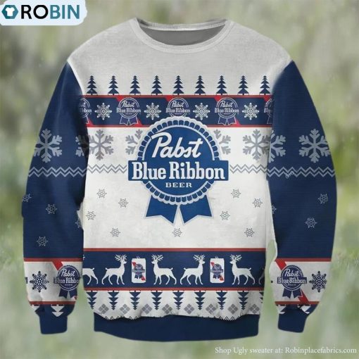 Pabst Blue Ribbon Beer Christmas Ugly Sweater, Gifts For Beer Lovers