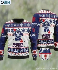 Pabst Blue Ribbon Beer Ugly Christmas Sweater, Gifts For Beer Lovers