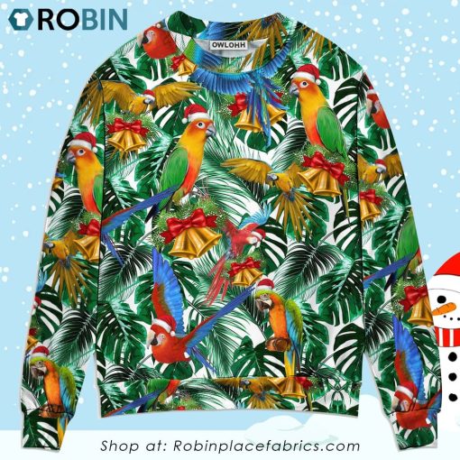Parrot Love Xmas Tropical Leaf Christmas Christmas Ugly Sweater, Sweatshirt